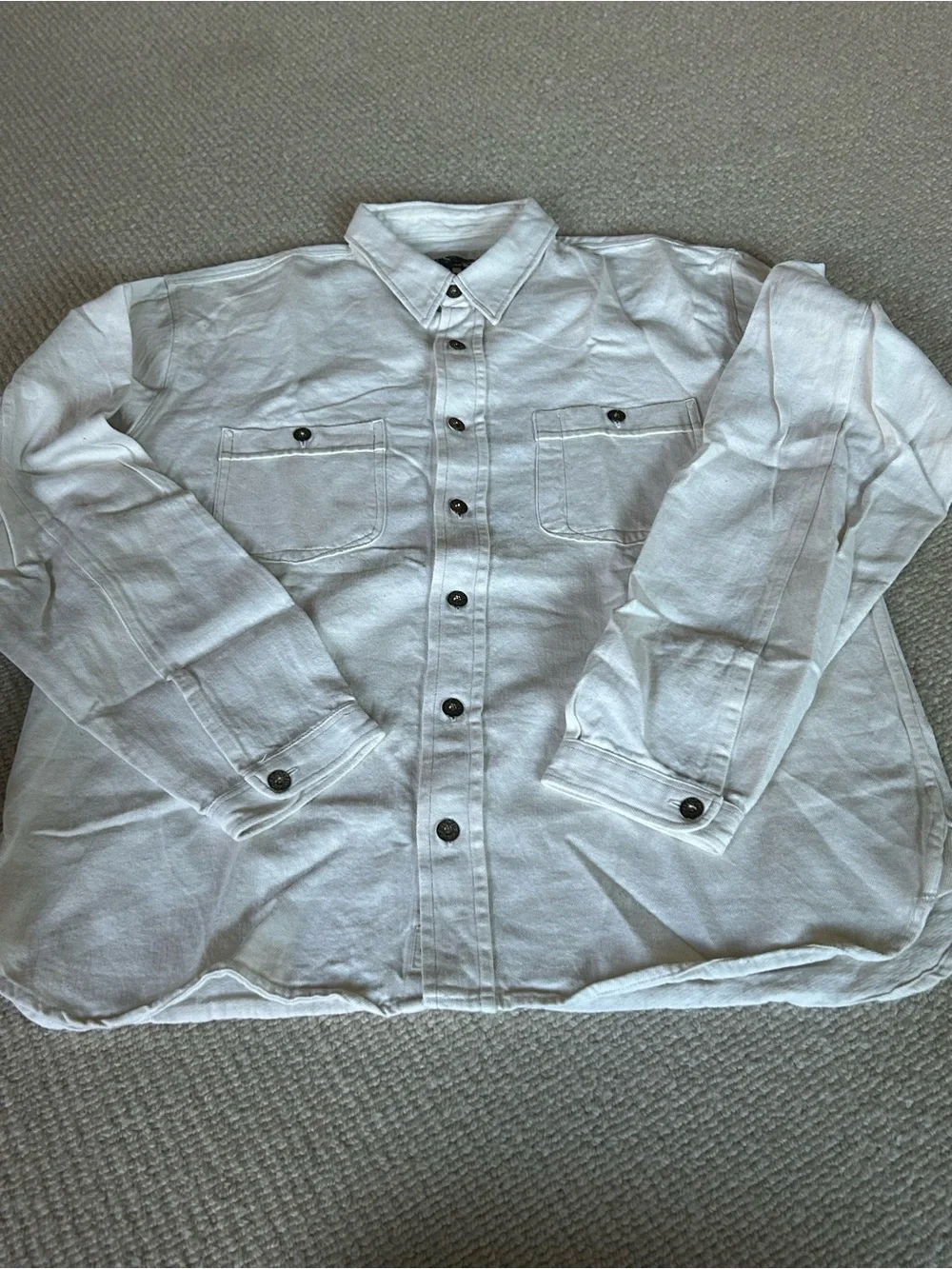 Men's White Lightweight Shirt Jacket with Button Front
